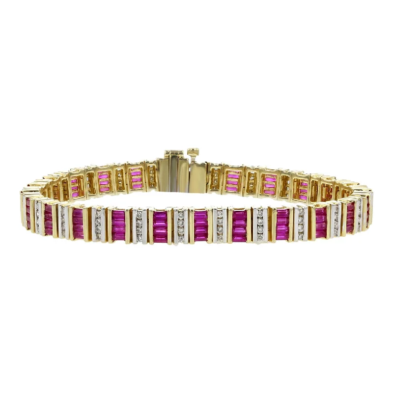 Ladies bracelets fancy charm -14K Yellow Gold Burma Ruby and Diamond Bracelet