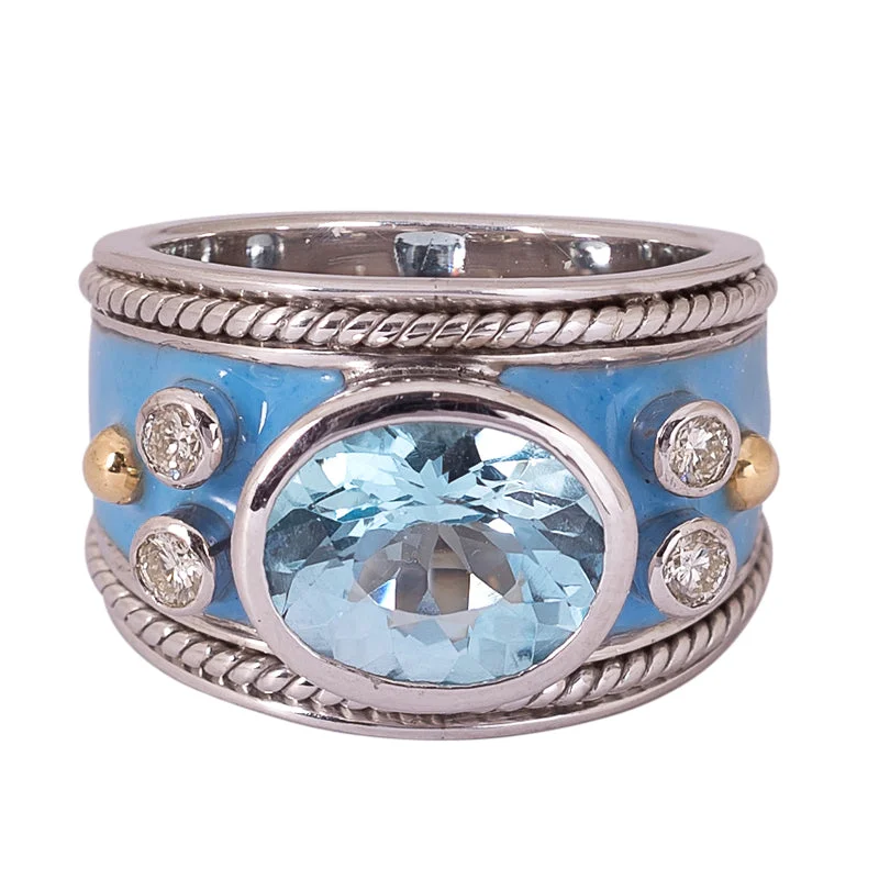 ladies-diamond-bypass-rings-Ring- Blue Topaz and Diamond (Enamel)