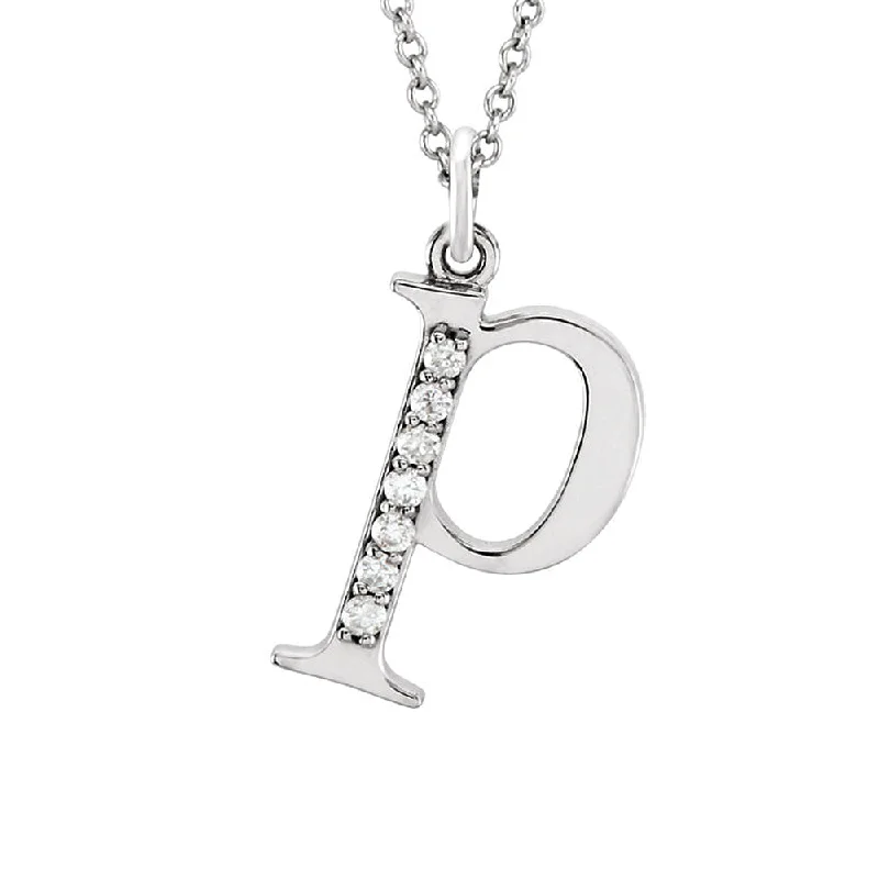 Ladies necklaces for leader vibes -The Abbey 14k White Gold Diamond Lower Case Initial 'p' Necklace 16 In