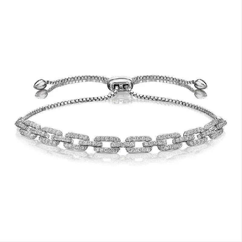 Ladies bracelets angular charm -Slider bracelet with 0.84 carats* of diamond simulants in sterling silver