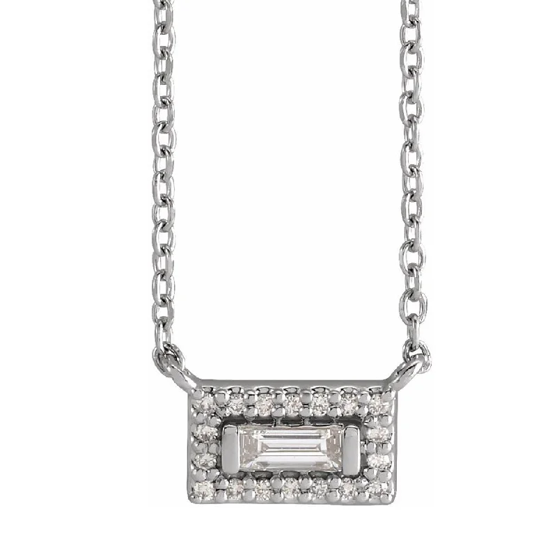 Ladies necklaces for upscale charm -14K White Gold 1/10 CTW Diamond Baguette Halo-Style Necklace