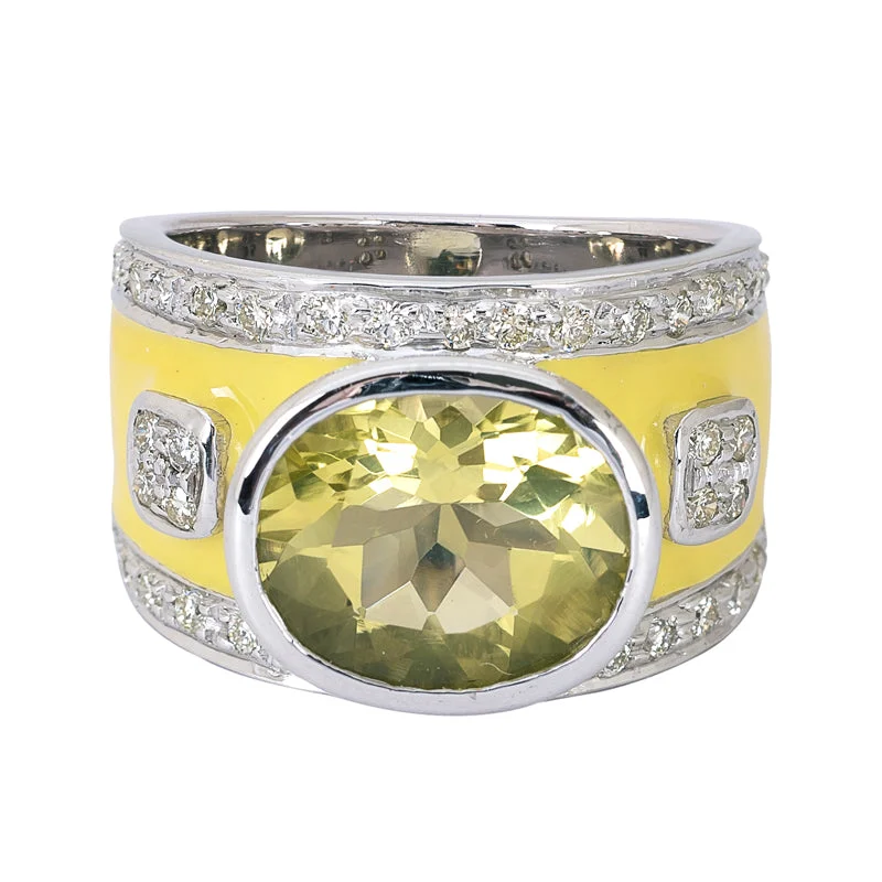 ladies-elegant-accent-rings-Ring- Lemon Quartz and Diamond (Enamel)