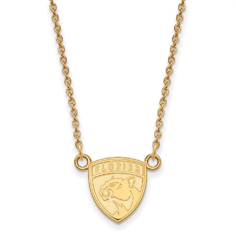 Ladies necklaces bold flair -14k Yellow Gold NHL Florida Panthers Small Necklace, 18 Inch