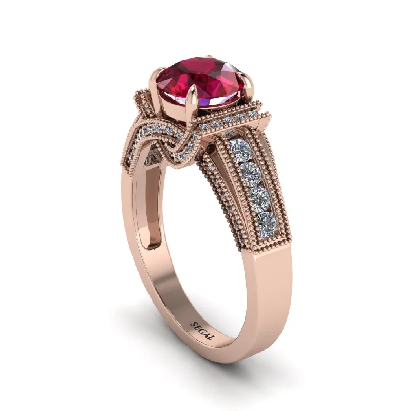 engagement-wedding-flush-set-rings-Ruby Eternal Embrace Milgrain Engagement Ring - Fernanda No. 11