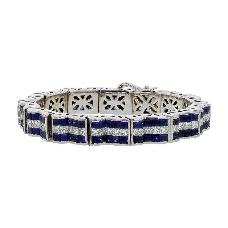 Ladies bracelets for grand elegance -14K Gold Princess-cut Diamond and Sapphire Bracelet