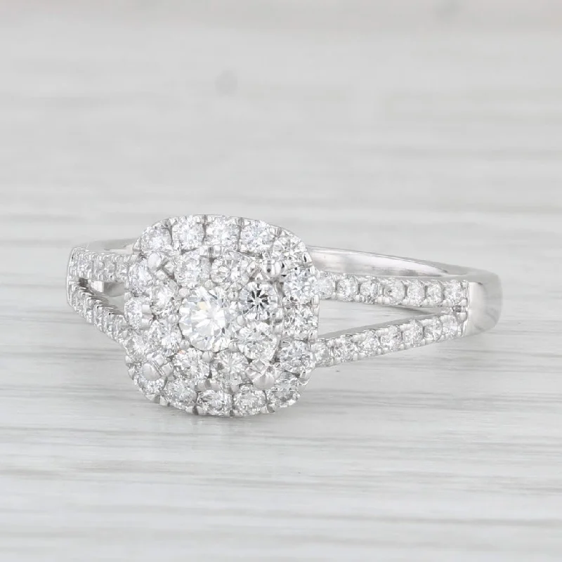 engagement-infinity-diamond-rings-0.75ctw Diamond Cluster Halo Engagement Ring 14k White Gold Size 6.25