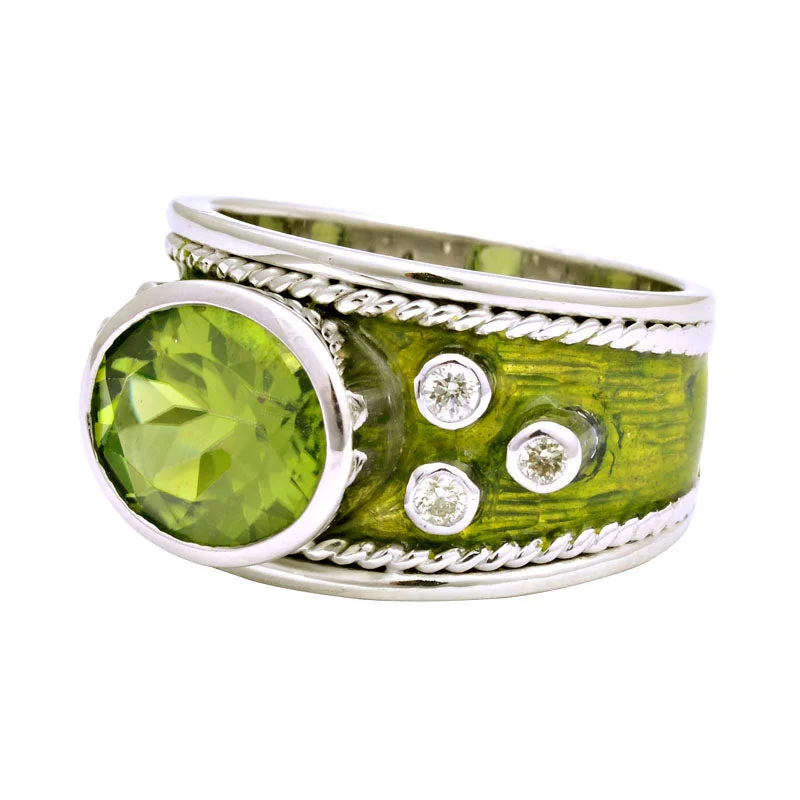 ladies-birthstone-cluster-rings-Ring-Peridot and Diamond (Enamel)