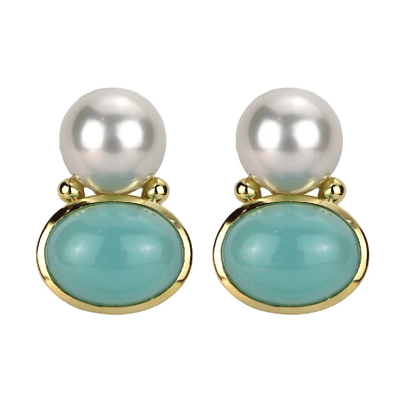 ladies-bohemian-bar-drop-earrings-Earrings - South Sea Pearl And Chalcedony