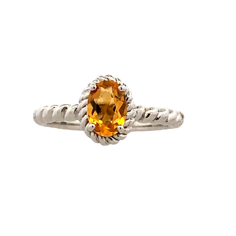 ladies-affordable-sapphire-rings-Citrine Halo Rope Ring  in Silver