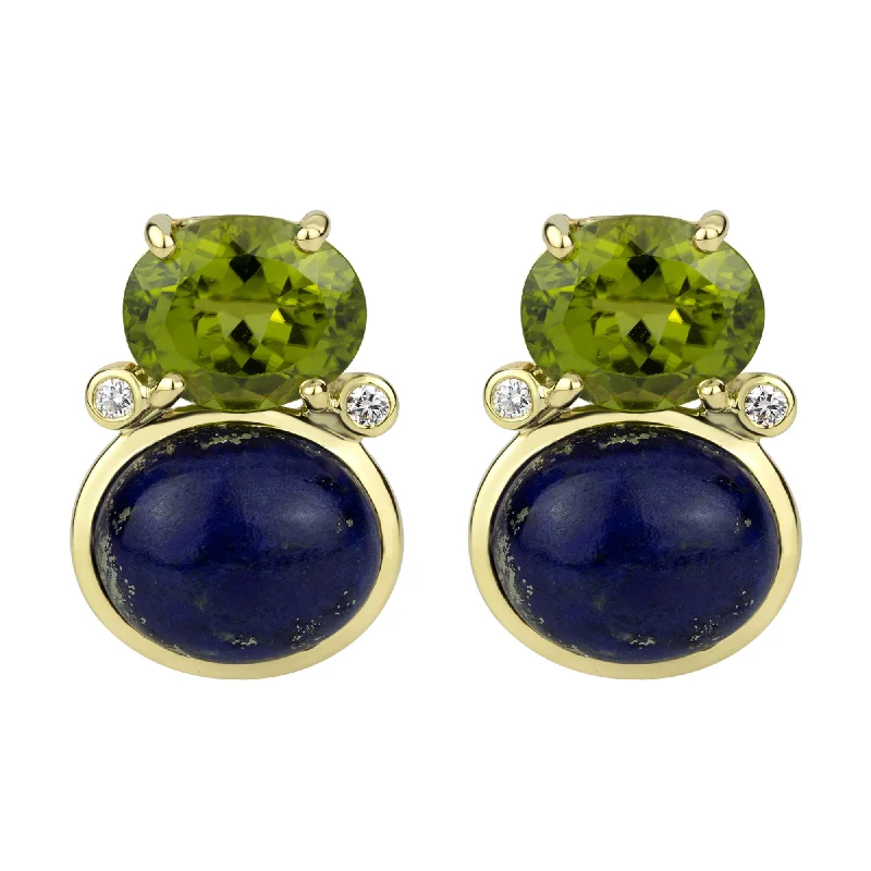 ladies-party-teardrop-earrings-Earrings - Peridot, Lapis Lazuli And Diamond (2300E)