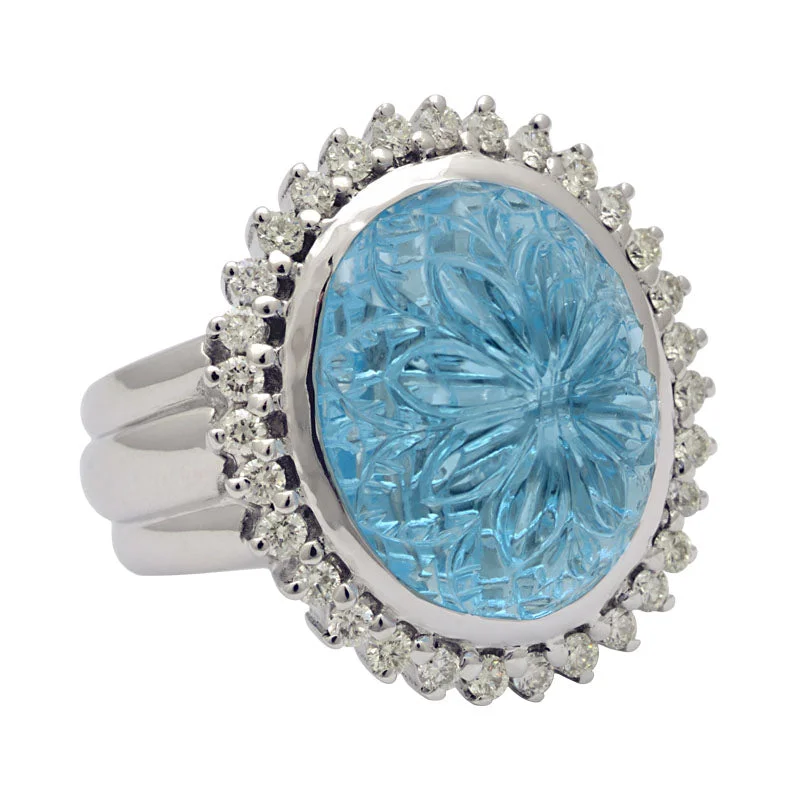 ladies-white-gold-cluster-rings-Ring-Blue Topaz and Diamond