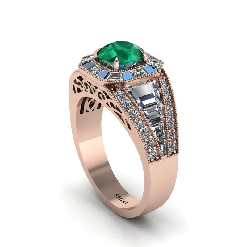 engagement-rose-gold-vintage-inspired-rings-Emerald Royal Radiance Halo Engagement Ring - Liana No. 5