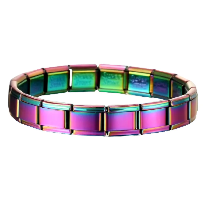 Ladies bracelets with mauve sapphire -9mm Rainbow Plated Italian Nomination Starter Bracelet,Stainless Steel