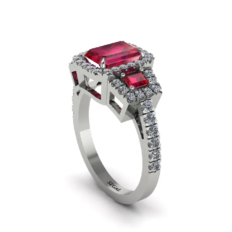 engagement-ruby-tension-set-rings-Ruby Three Halo Radiance Engagement Ring - Emely No. 12