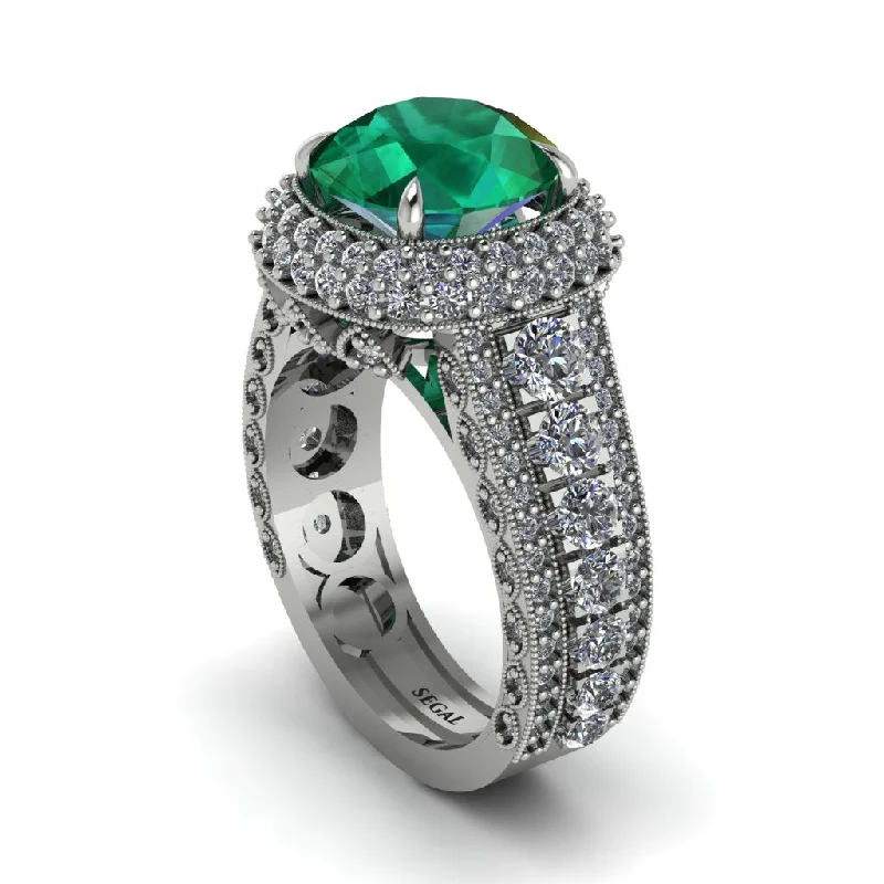 engagement-minimalist-vintage-inspired-rings-Emerald Radiant Majesty Pave Engagement Ring - Cataleya No. 6