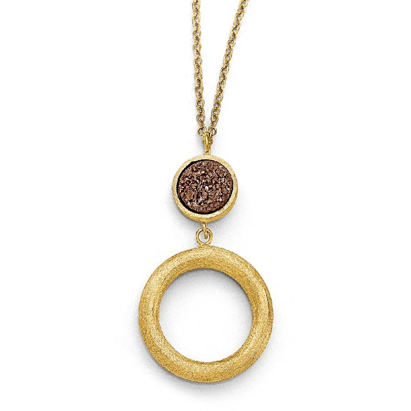 Ladies necklaces for tea vibes -14k Yellow Gold Brown Druzy Disc & Open Circle Drop Necklace, 17 Inch