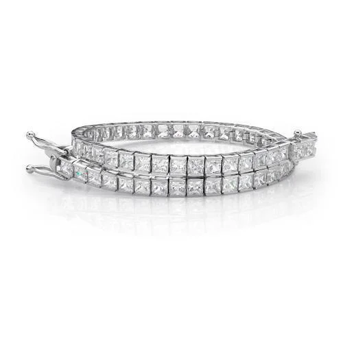 Ladies bracelets for physician vibes -Princess Cut tennis bracelet with 10.26 carats* of diamond simulants in 10 carat white gold