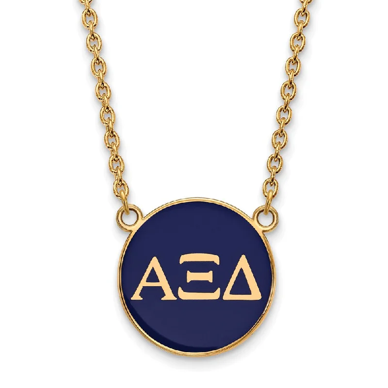 Ladies necklaces for guide vibes -14K Plated Silver Alpha Xi Delta Large Blue Enamel Necklace