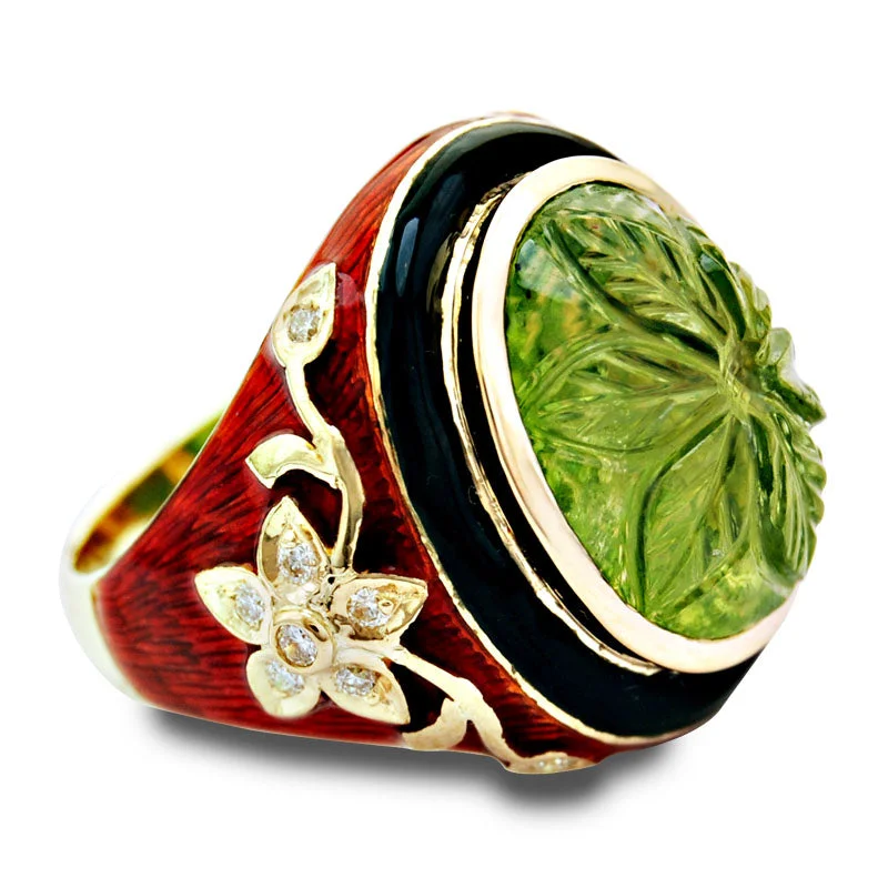 ladies-affordable-emerald-rings-Ring-Peridot and Diamond (Enamel)