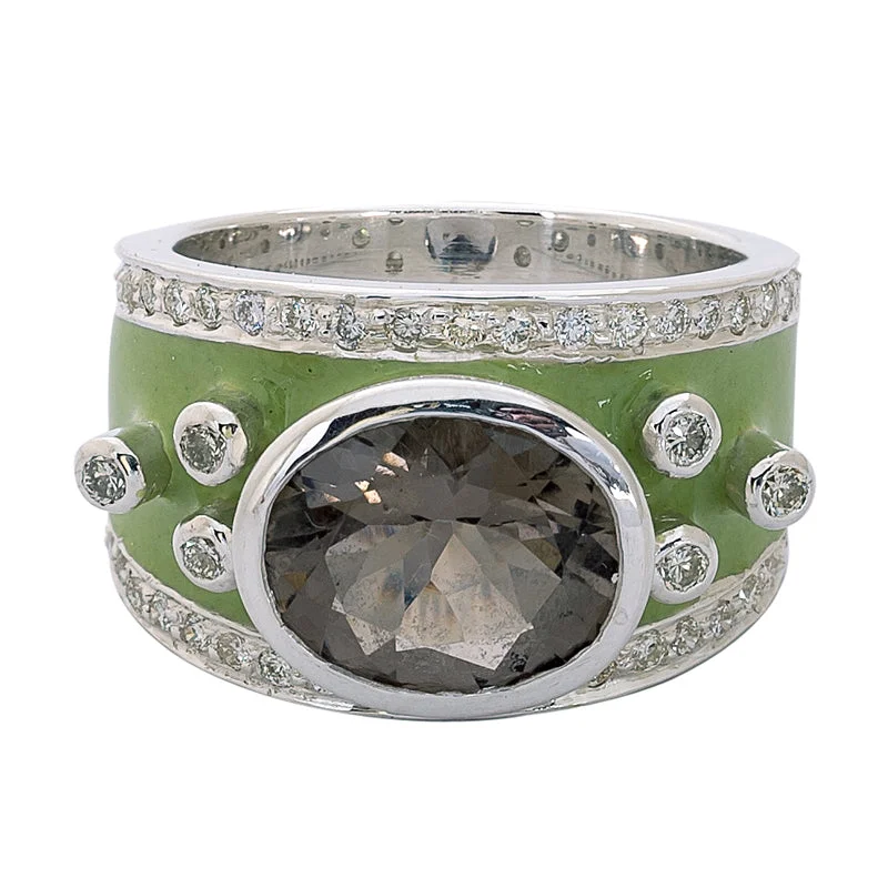 ladies-asscher-cut-rose-gold-rings-Ring- Smokey Quartz and Diamond (Enamel)