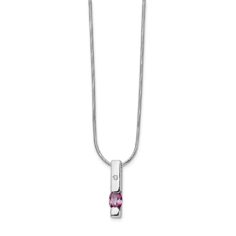 Ladies necklaces for game charm -Pink Topaz & 2pt Diamond Vertical Bar Rhodium Plated Silver Necklace