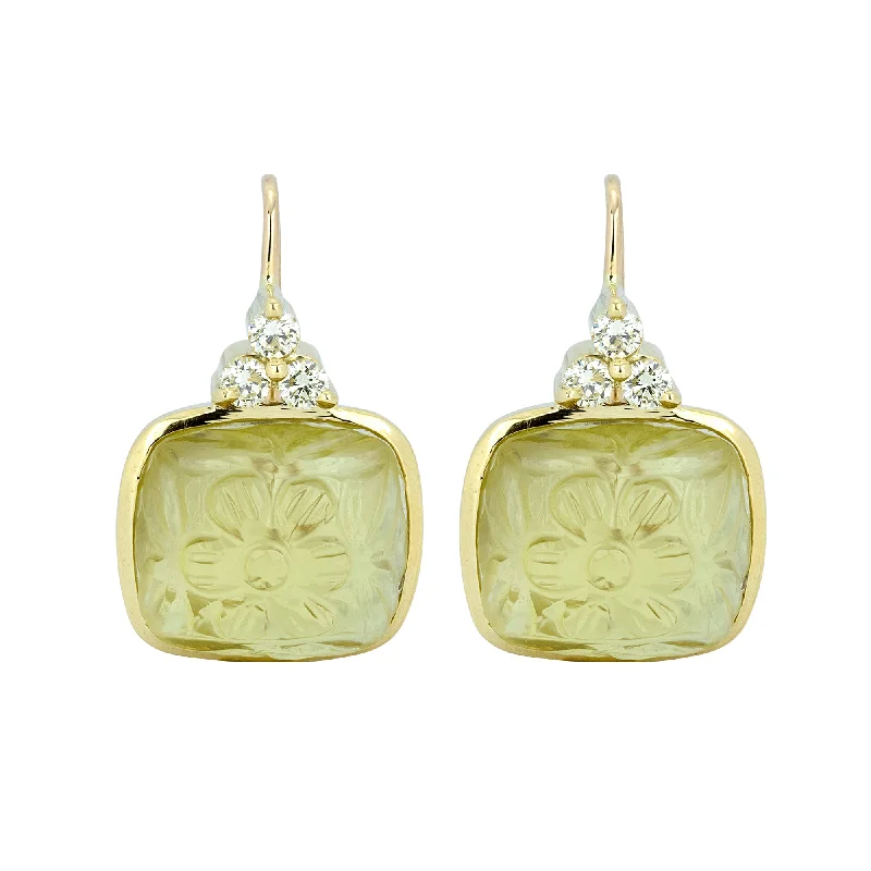 ladies-silver-crystal-earrings-Earrings - Lemon Quartz And Diamond