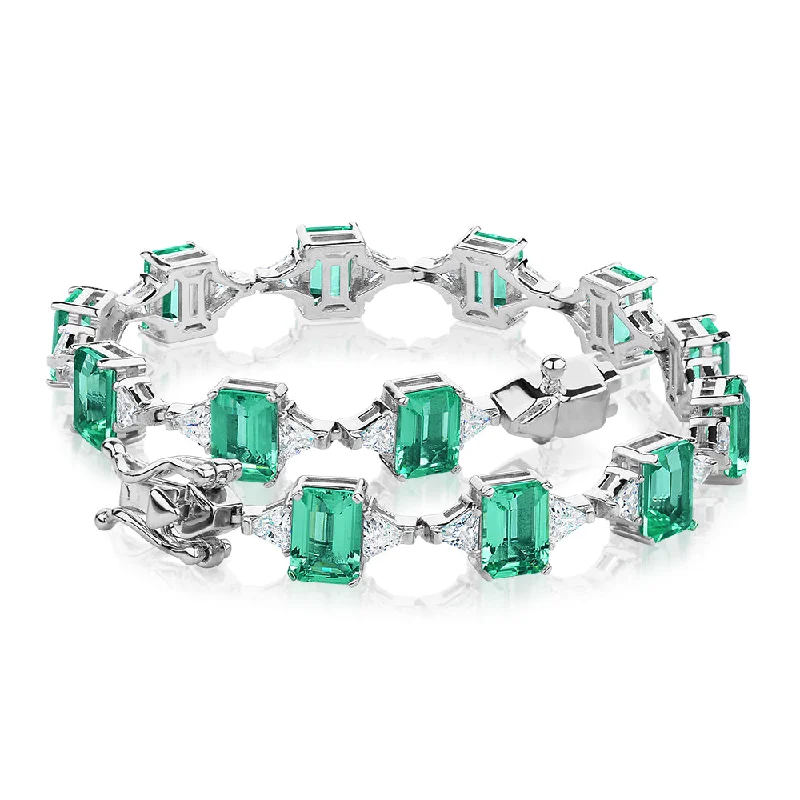 Ladies bracelets for legal vibes -Emerald Cut and Trilliant tennis bracelet with ocean green simulants and 3.12 carats* of diamond simulants in sterling silver