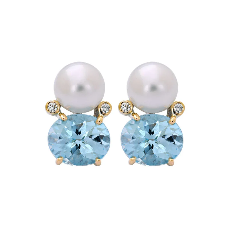 ladies-unique-gold-earrings-Earrings- Blue Topaz, South Sea Pearl and Diamond