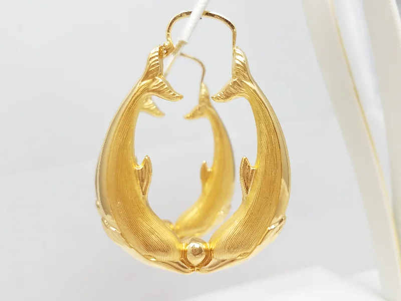 ladies-custom-chandelier-earrings-Dolphin 18k Yellow Gold Hollow Hoop Earrings