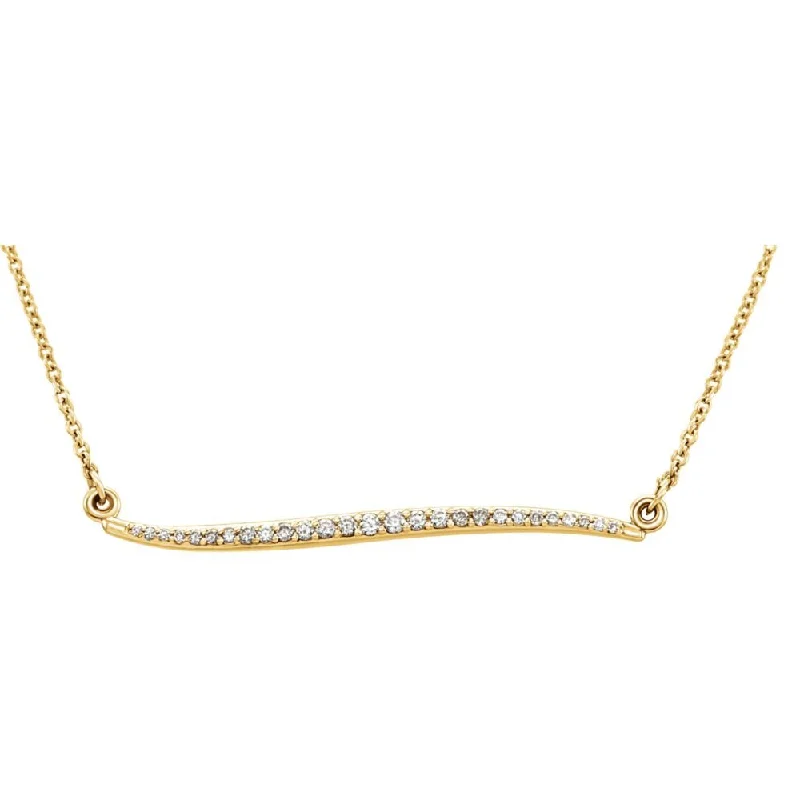 Ladies necklaces for travel vibes -1/6 Ctw Diamond Curved Bar Necklace in 14k Yellow Gold, 17.5 Inch