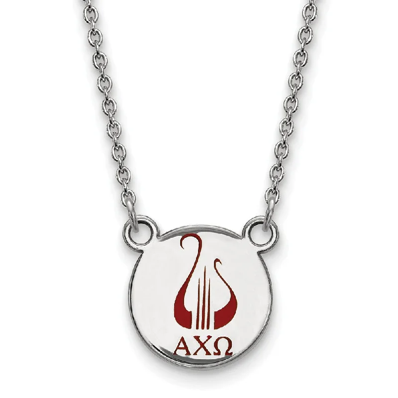 Ladies necklaces sleek charm -Sterling Silver Alpha Chi Omega Small Enamel Necklace