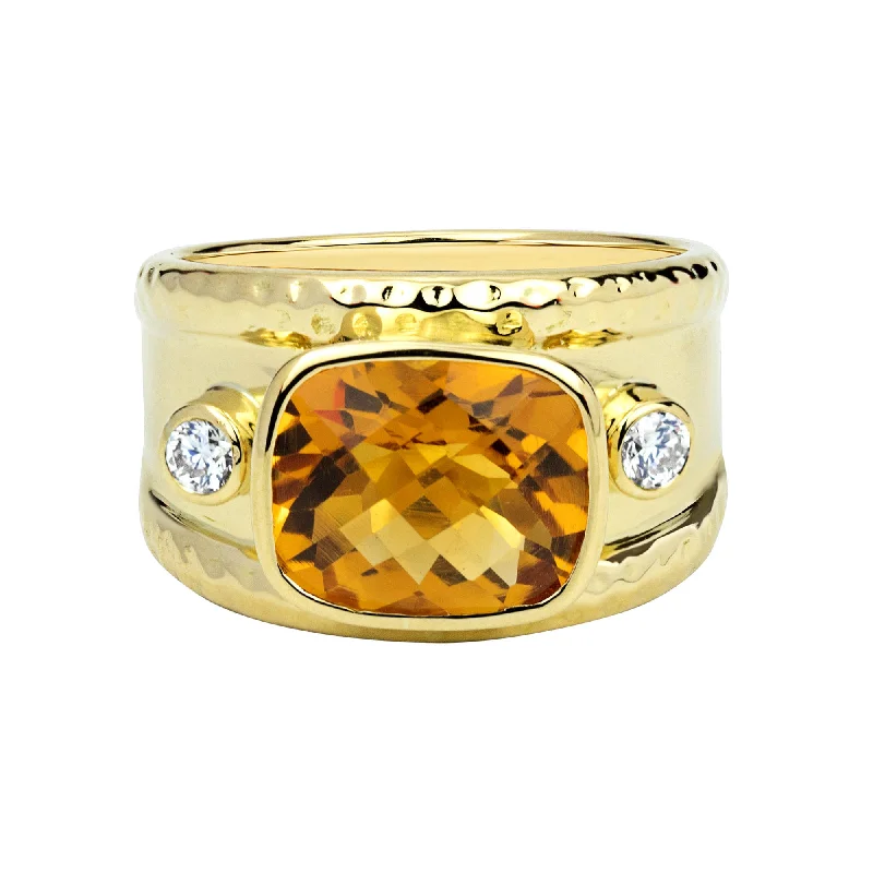 ladies-emerald-cut-rose-gold-rings-Ring - Citrine And Diamond