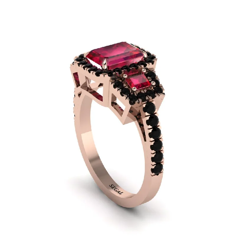 engagement-diamond-flush-set-rings-Ruby Three Halo Radiance Engagement Ring - Emely No. 41