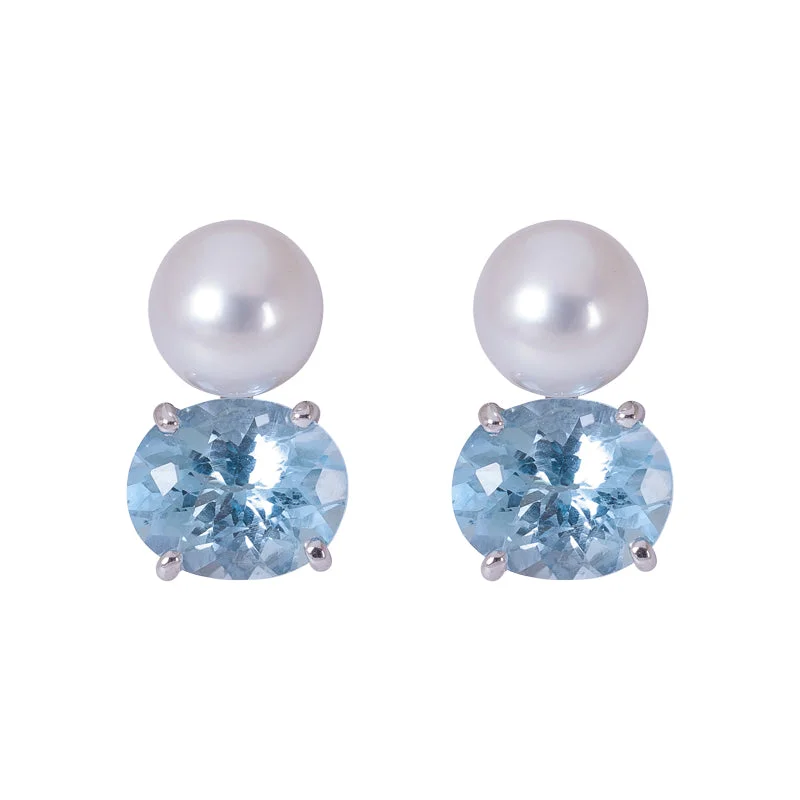 ladies-sterling-silver-teardrop-earrings-Earrings- South Sea Pearl and Blue Topaz in Silver