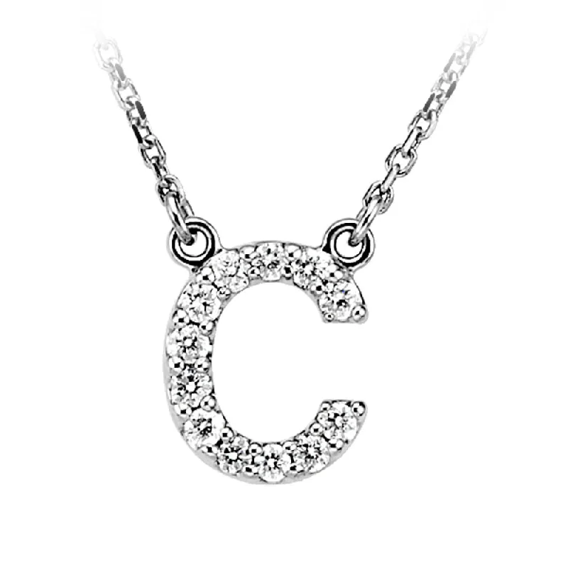 Ladies necklaces with clear zircon -1/6 Cttw Diamond & 14k White Gold Block Initial Necklace, Letter C