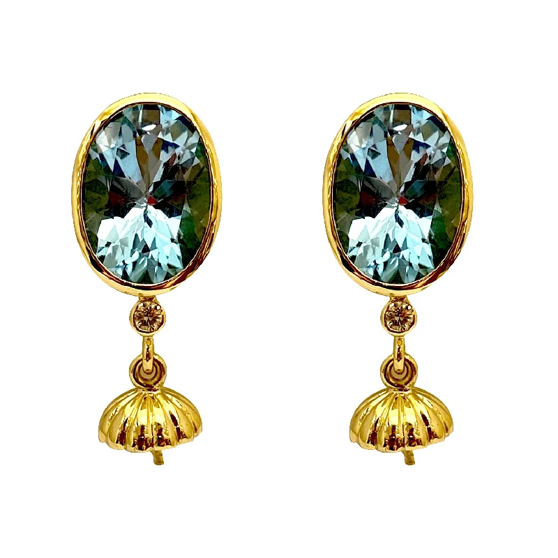 ladies-flower-ear-wrap-earrings-Earrings - Blue Topaz, Pearl and Diamond in 18K gold