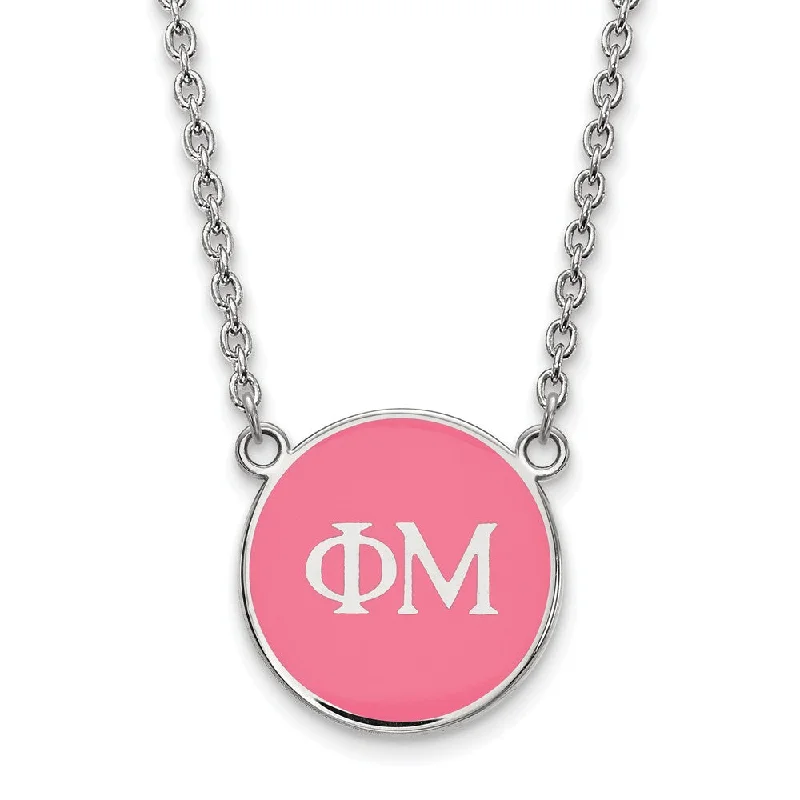 Ladies necklaces for sparkling nights -Sterling Silver Phi Mu Small Pink Enamel Disc Necklace