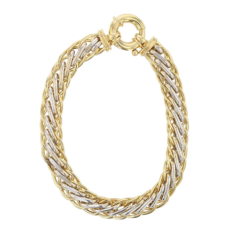 Ladies bracelets with rose pendants -14K Yellow and White Gold Wheat Chain Bracelet