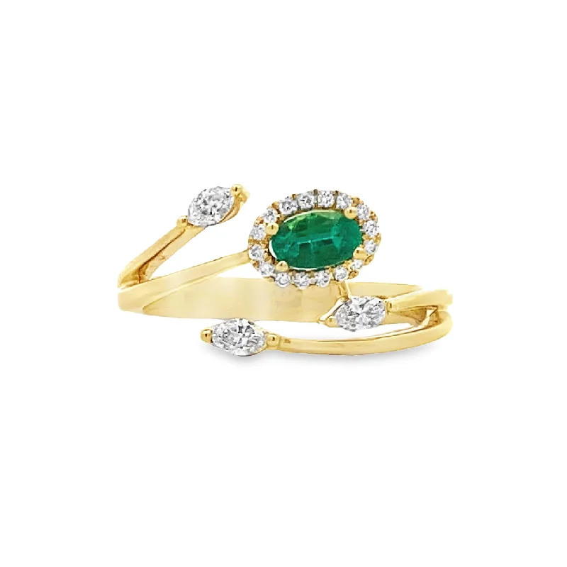 ladies-diamond-accent-rings-Emerald & Diamond Bypass Ring in Yellow Gold by Simon G