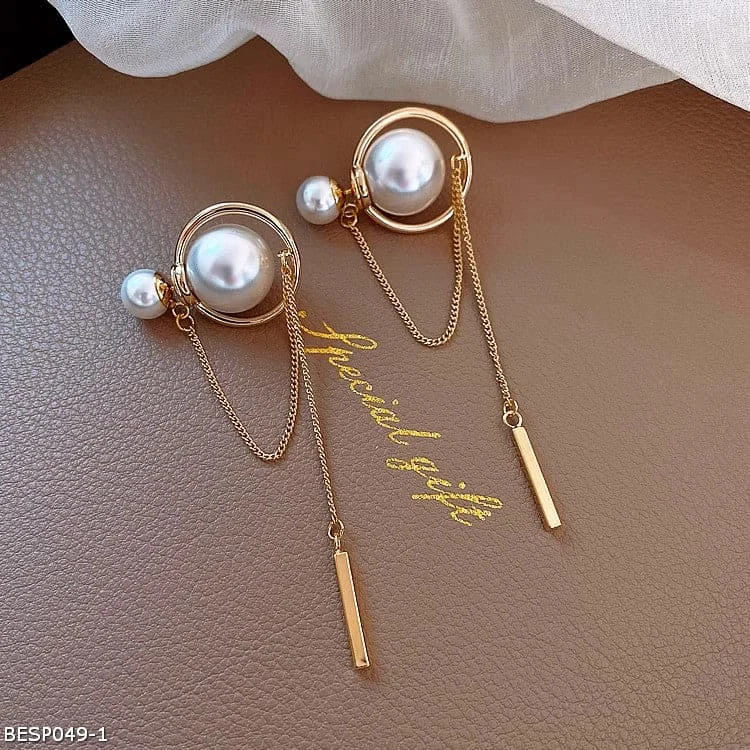 ladies-pearl-silver-earrings-Premium pearl tassel earrings