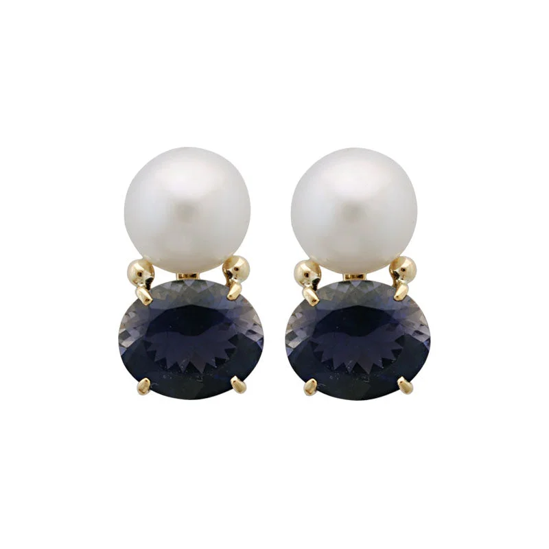 ladies-rustic-mini-hoop-earrings-Repair - Earrings - Pearl and Iolite in 18K (SKU : 1880N)