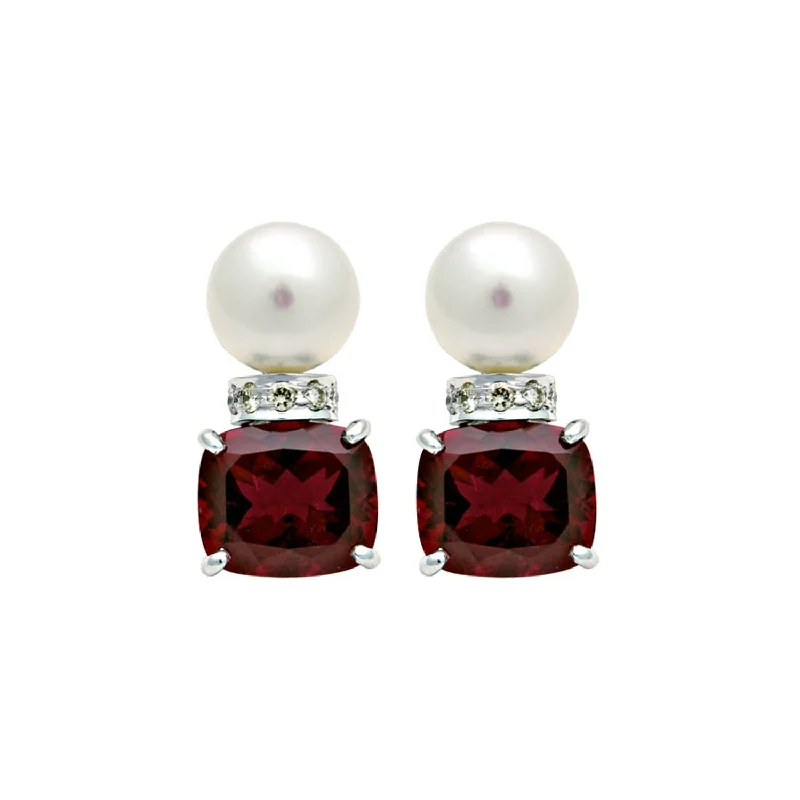 ladies-fashion-silver-earrings-Earrings- Rubellite, S.s. Pearl And Diamond (110HS)