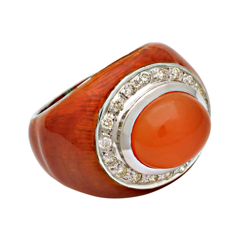 ladies-round-silver-rings-Ring-Cornelian and Diamond (Enamel)