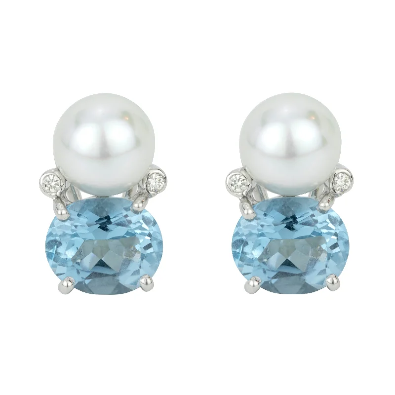 ladies-minimalist-pearl-earrings-Earrings - Blue Topaz, South Sea Pearl & Diamond