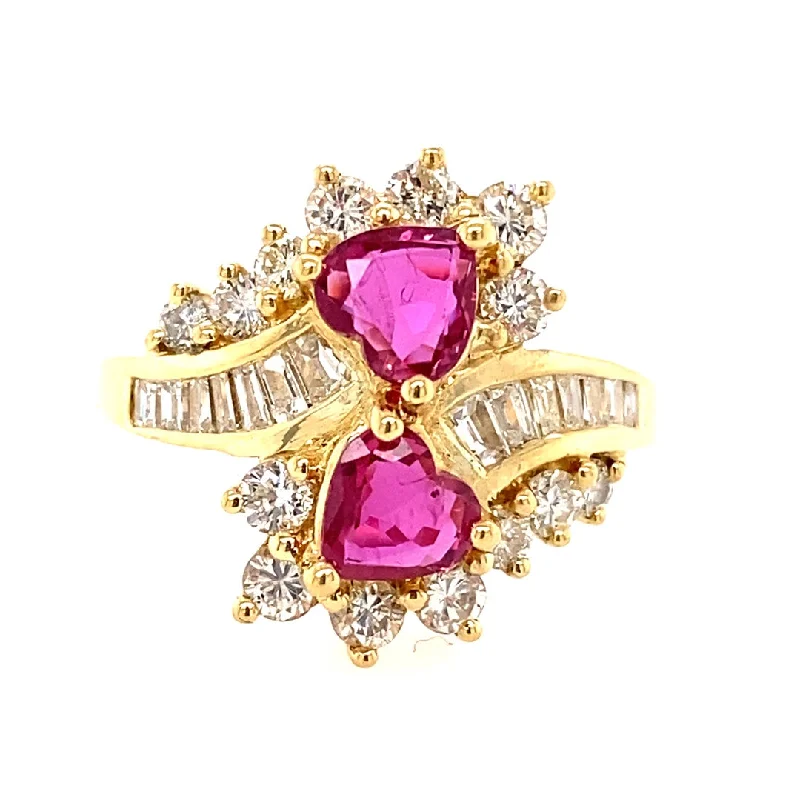 ladies-handmade-white-gold-rings-Estate Heart Shaped Ruby & Diamond Ring in Yellow Gold