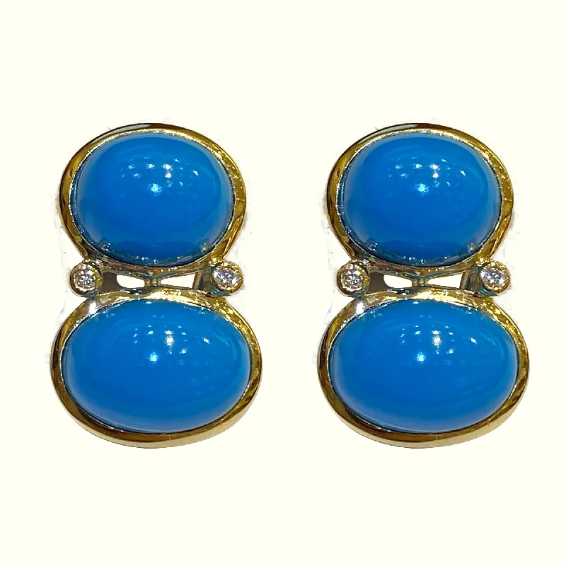 ladies-diamond-gold-earrings-Earrings - Turquoise and Diamonds in 18k Gold