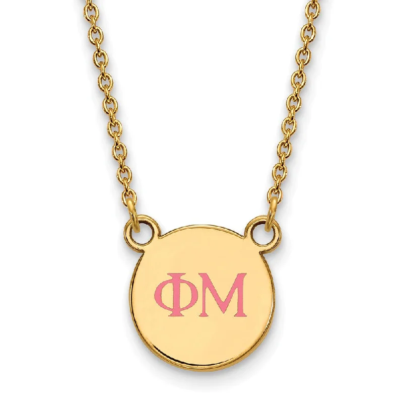 Ladies necklaces with growl pendants -14K Plated Silver Phi Mu Small Pink Enamel Greek Letters Necklace