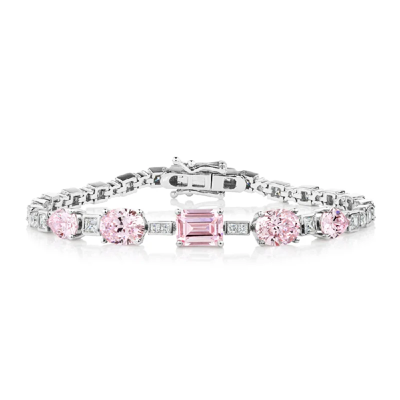 Ladies bracelets for healer charm -Emerald Cut, Oval and Pear tennis bracelet with 14.49 carats* of diamond simulants in sterling silver