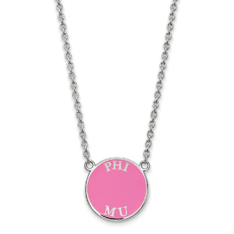 Ladies necklaces for festival charm -Sterling Silver Phi Mu Small Enamel Disc Necklace