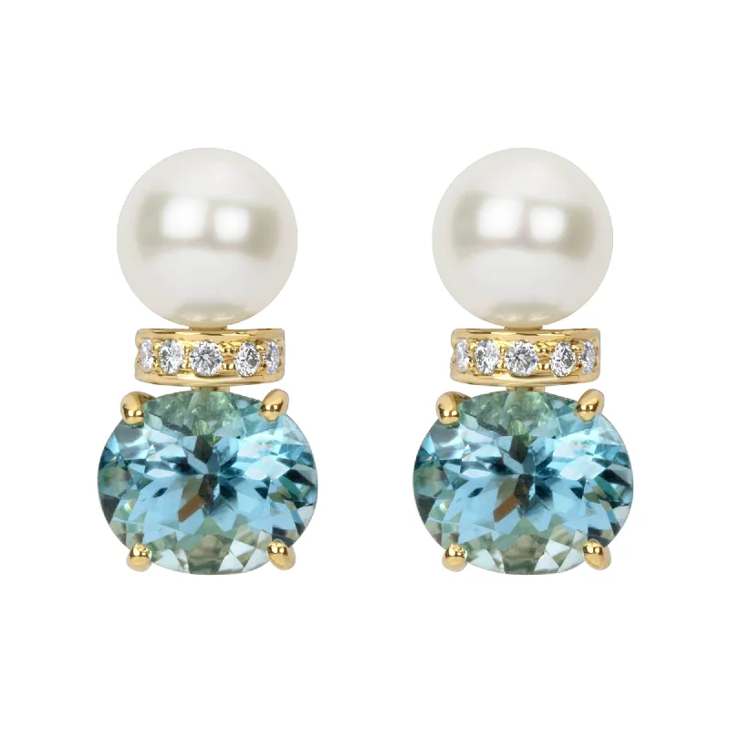 ladies-minimalist-ear-wrap-earrings-Earrings - Pearl, Blue Topaz And Diamond